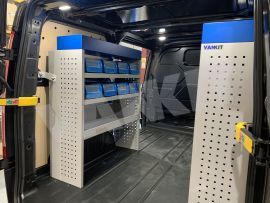 nearside van shelving and plastic lin bins