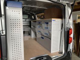 Offside van Shelving and drawers with work bench