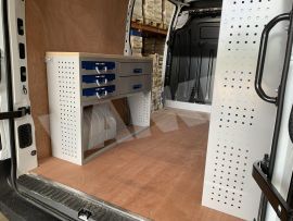 nearside van shelving and plastic lin bins